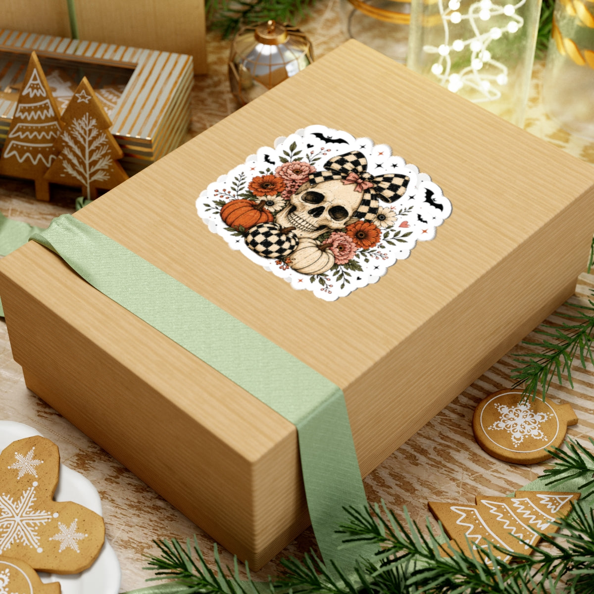 Floral Skull & Pumpkin Sticker