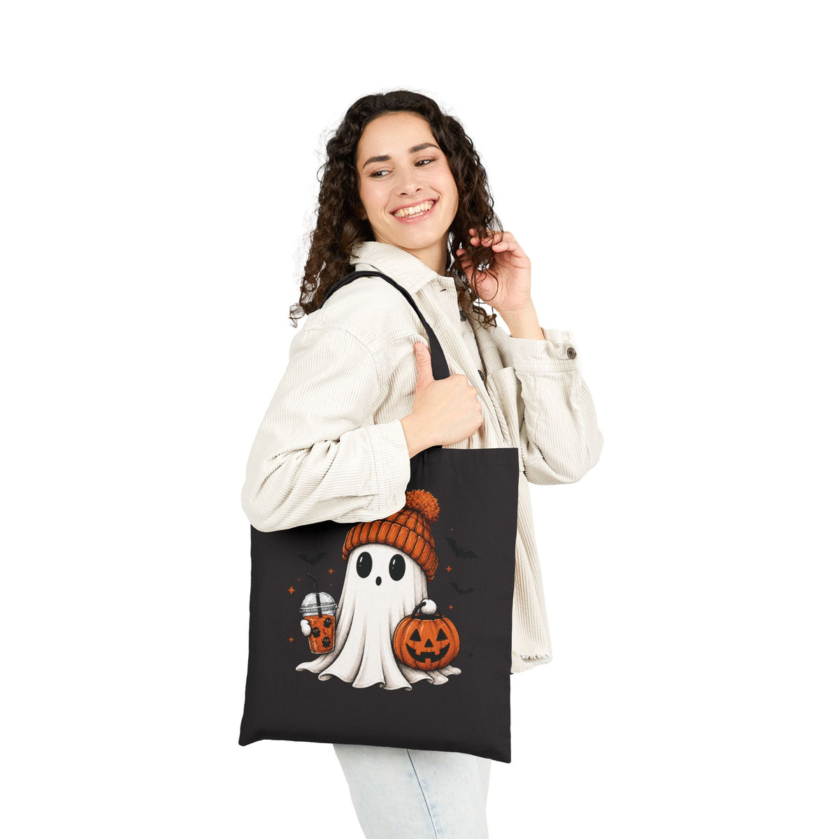 Cozy Ghost & Pumpkin Tote Bag