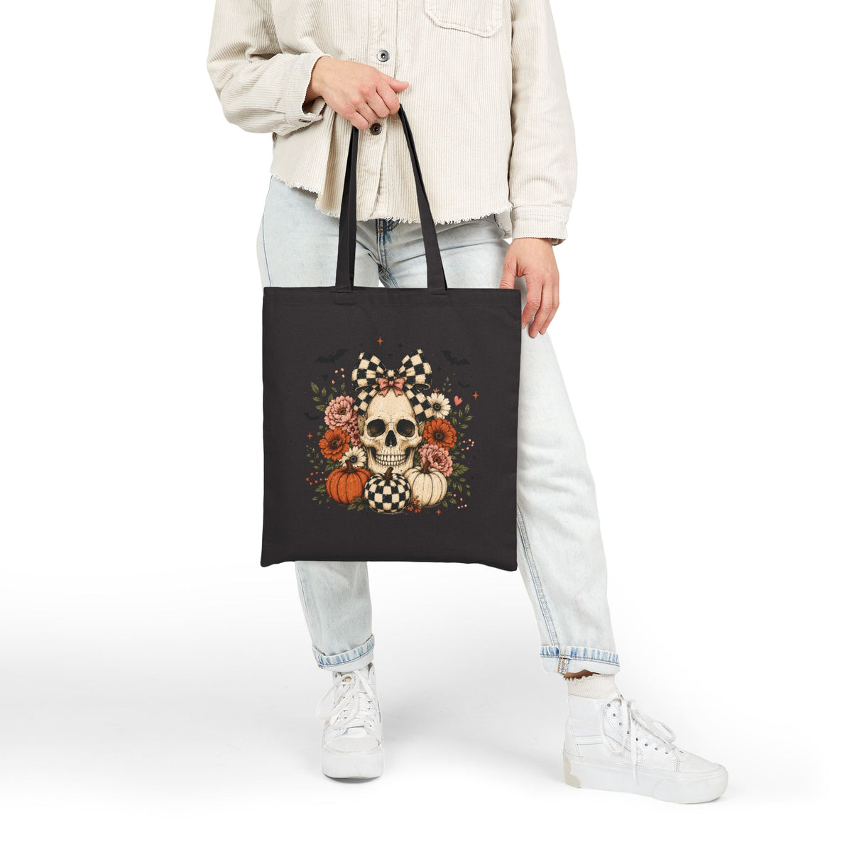 Floral Skull & Pumpkin Tote Bag