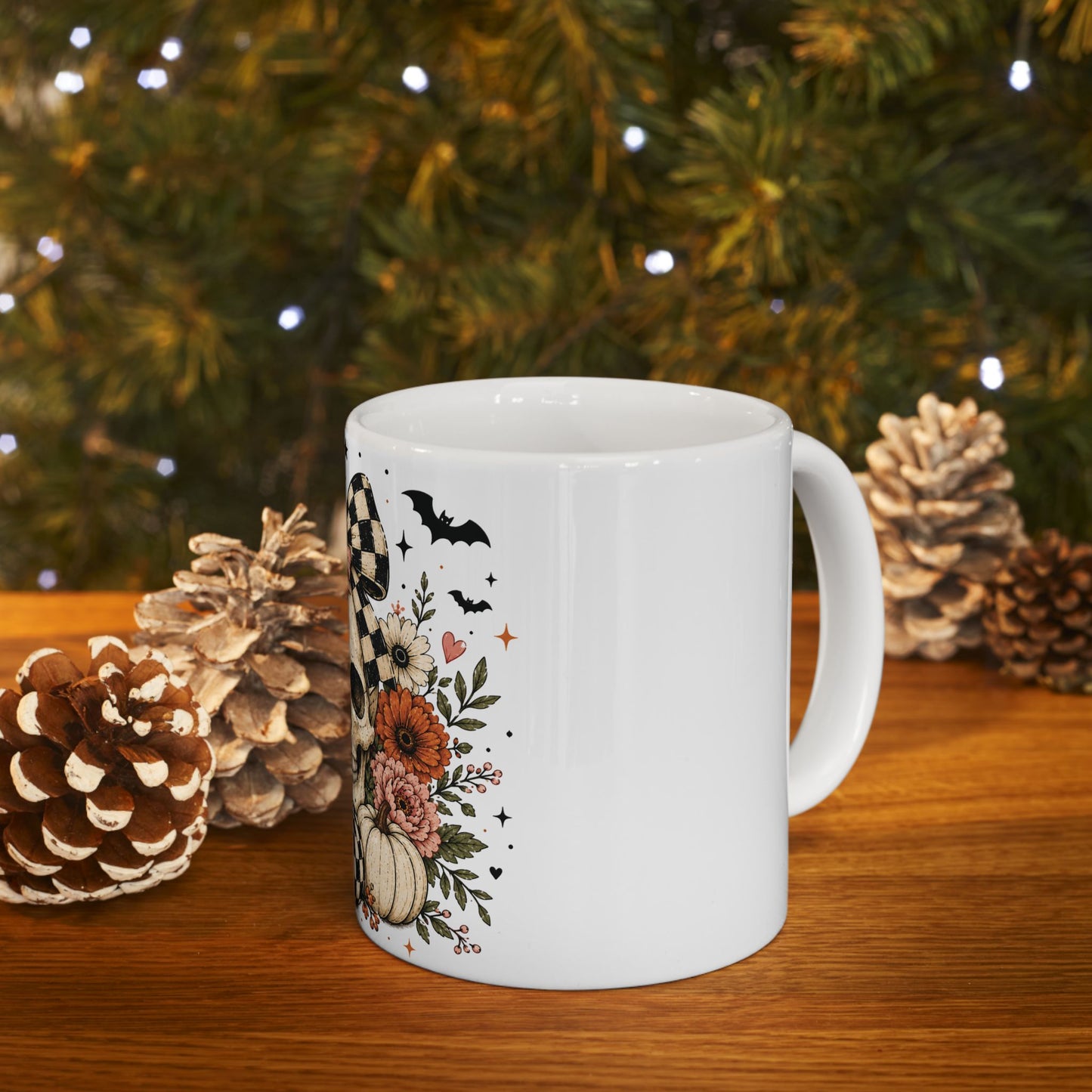Floral Skull & Pumpkin Mug