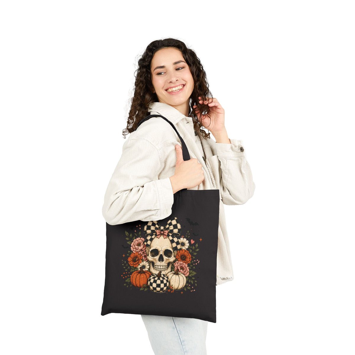 Floral Skull & Pumpkin Tote Bag