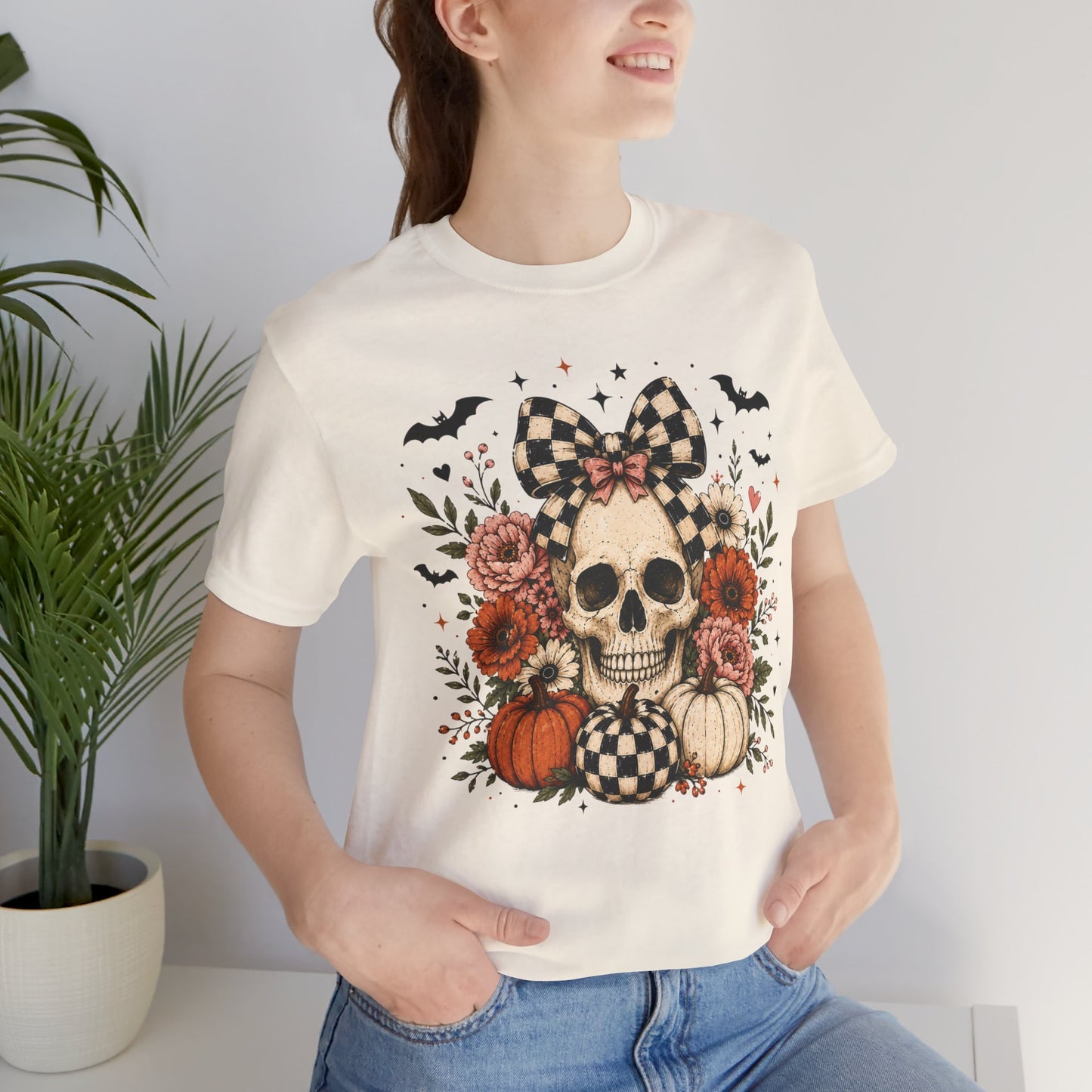 Floral Skull & Pumpkin Tee