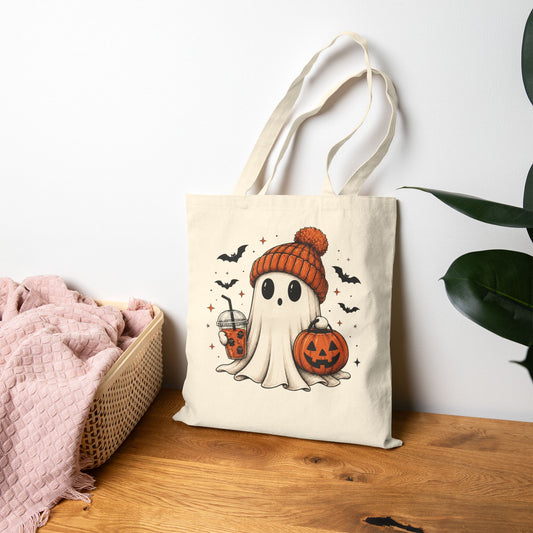 Cozy Ghost & Pumpkin Tote Bag