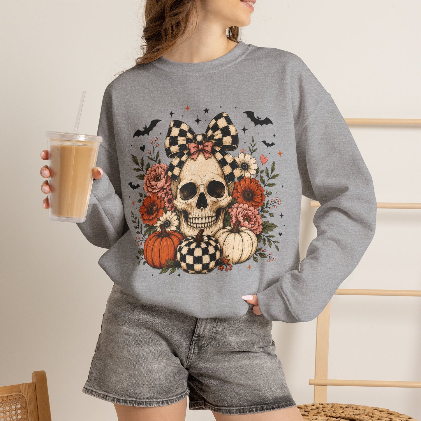 Floral Skull & Pumpkin Sweatshirt