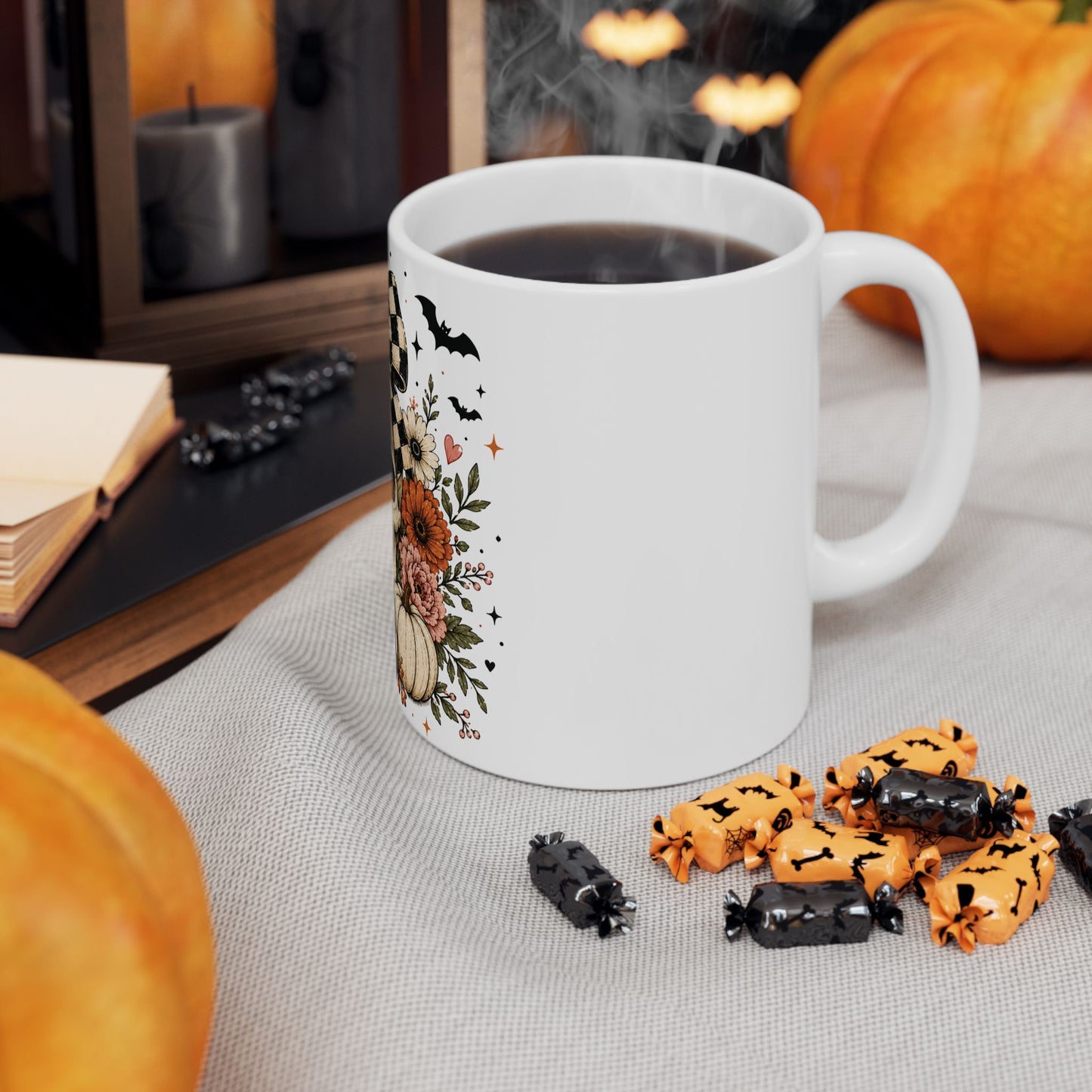 Floral Skull & Pumpkin Mug