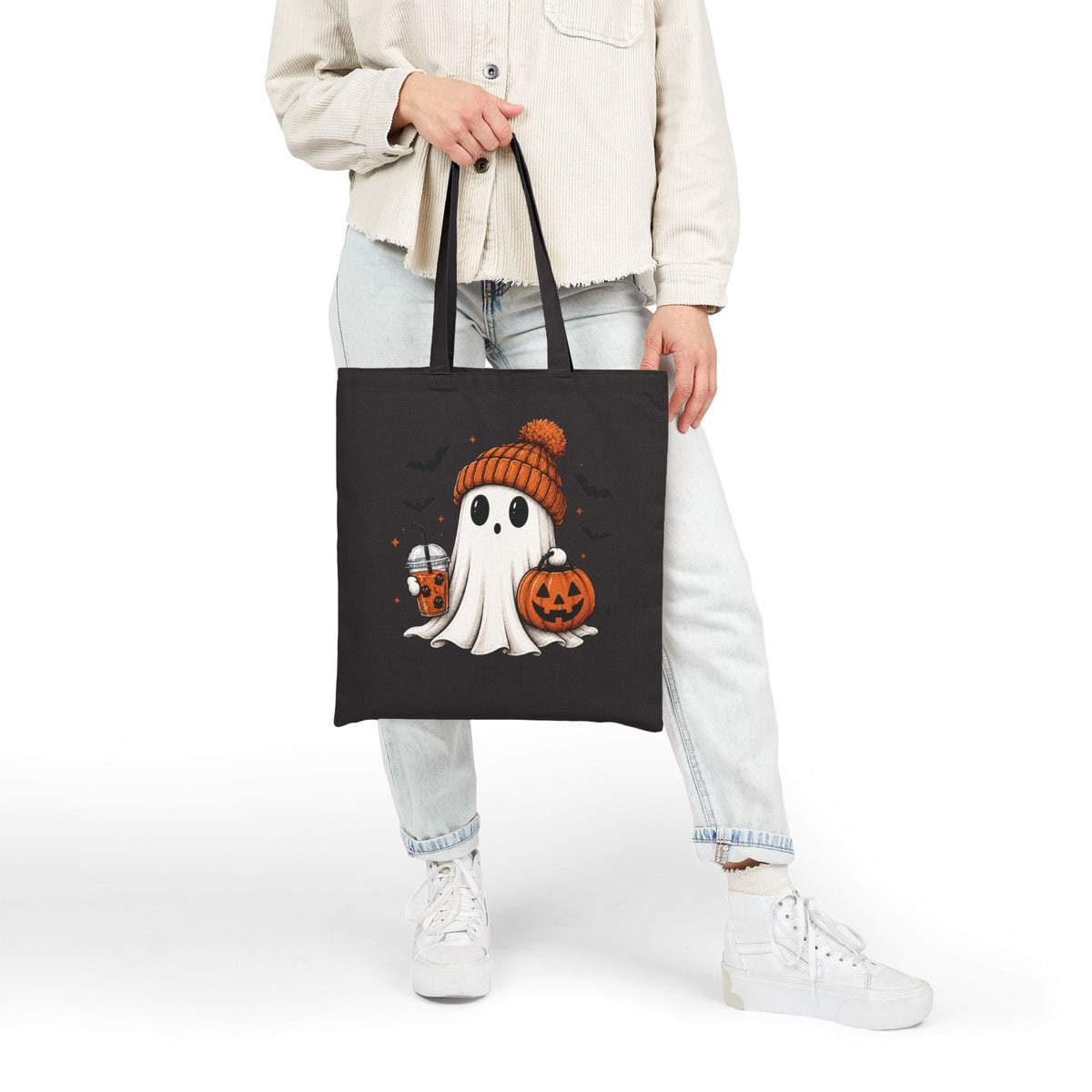 Cozy Ghost & Pumpkin Tote Bag