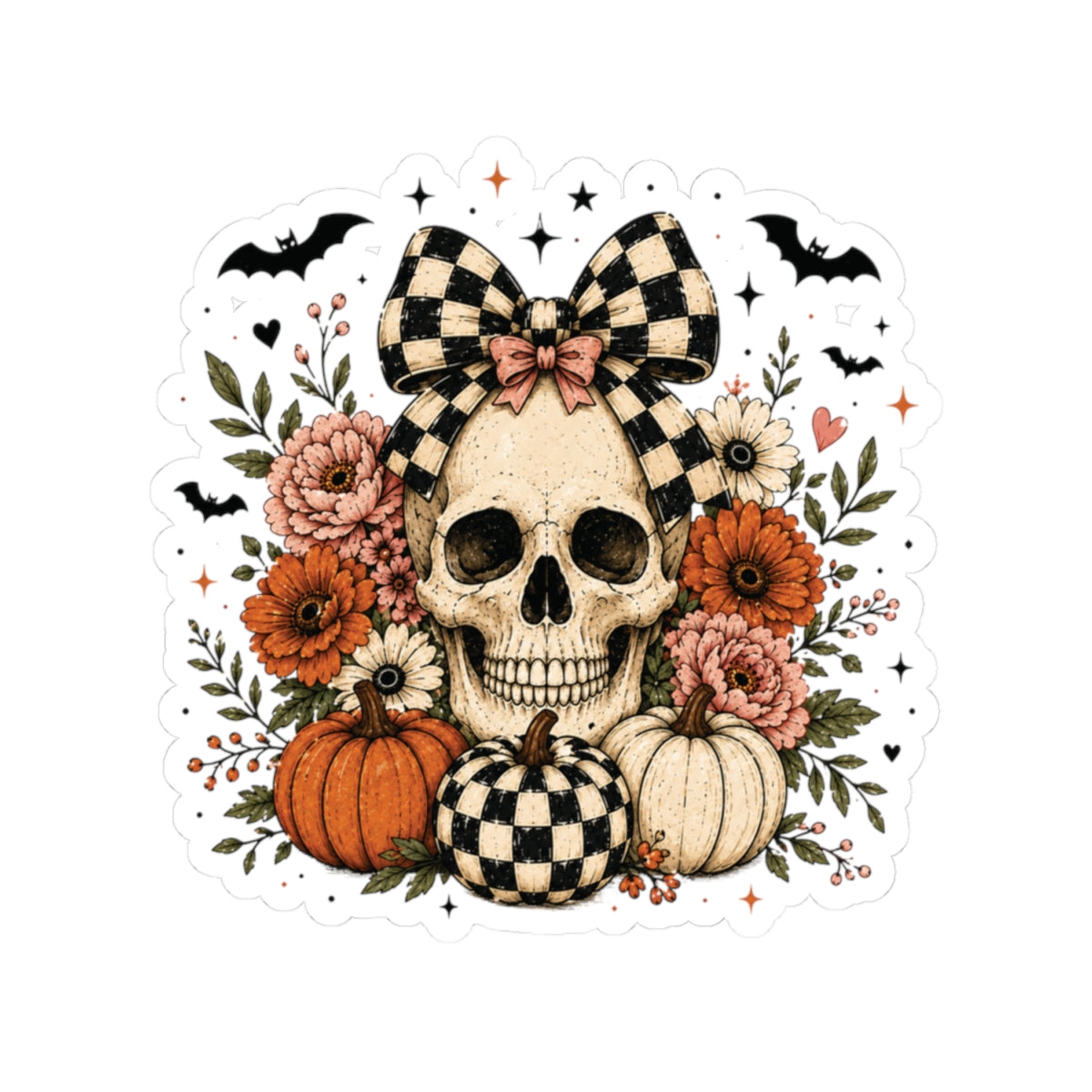 Floral Skull & Pumpkin Sticker
