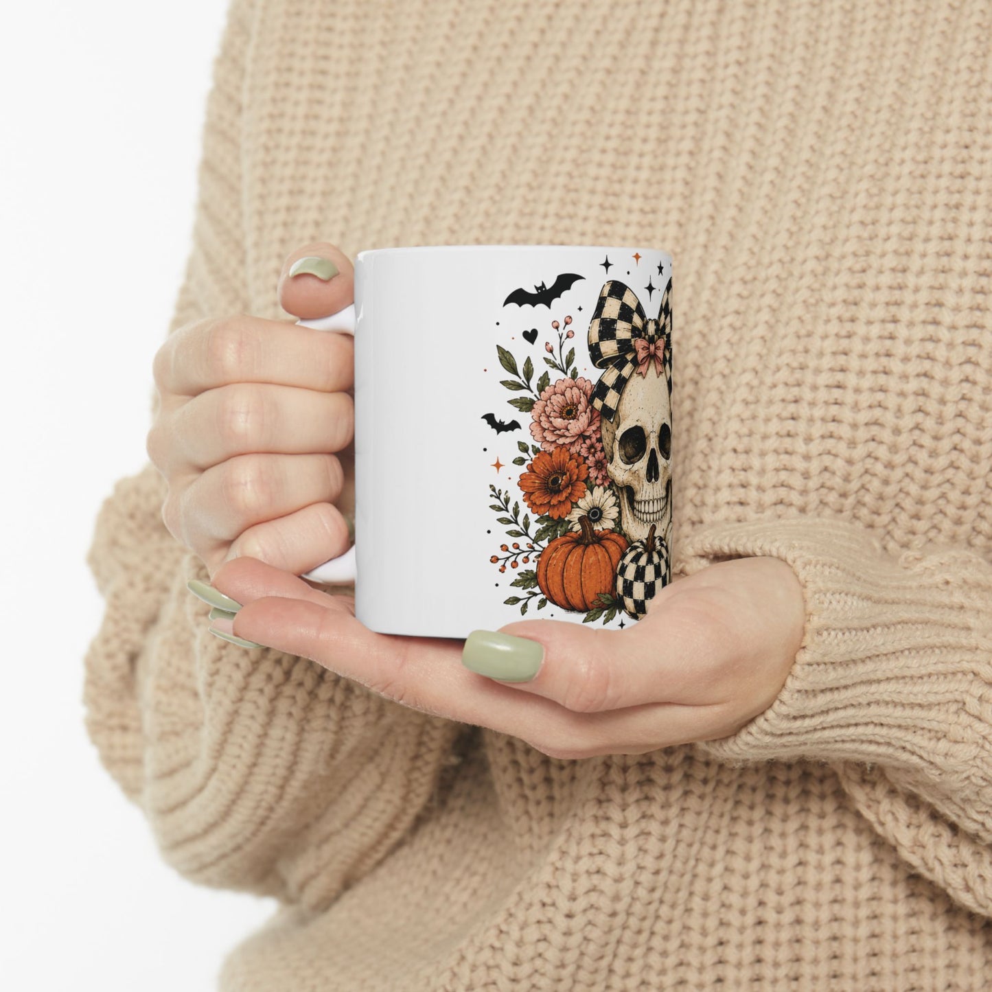 Floral Skull & Pumpkin Mug