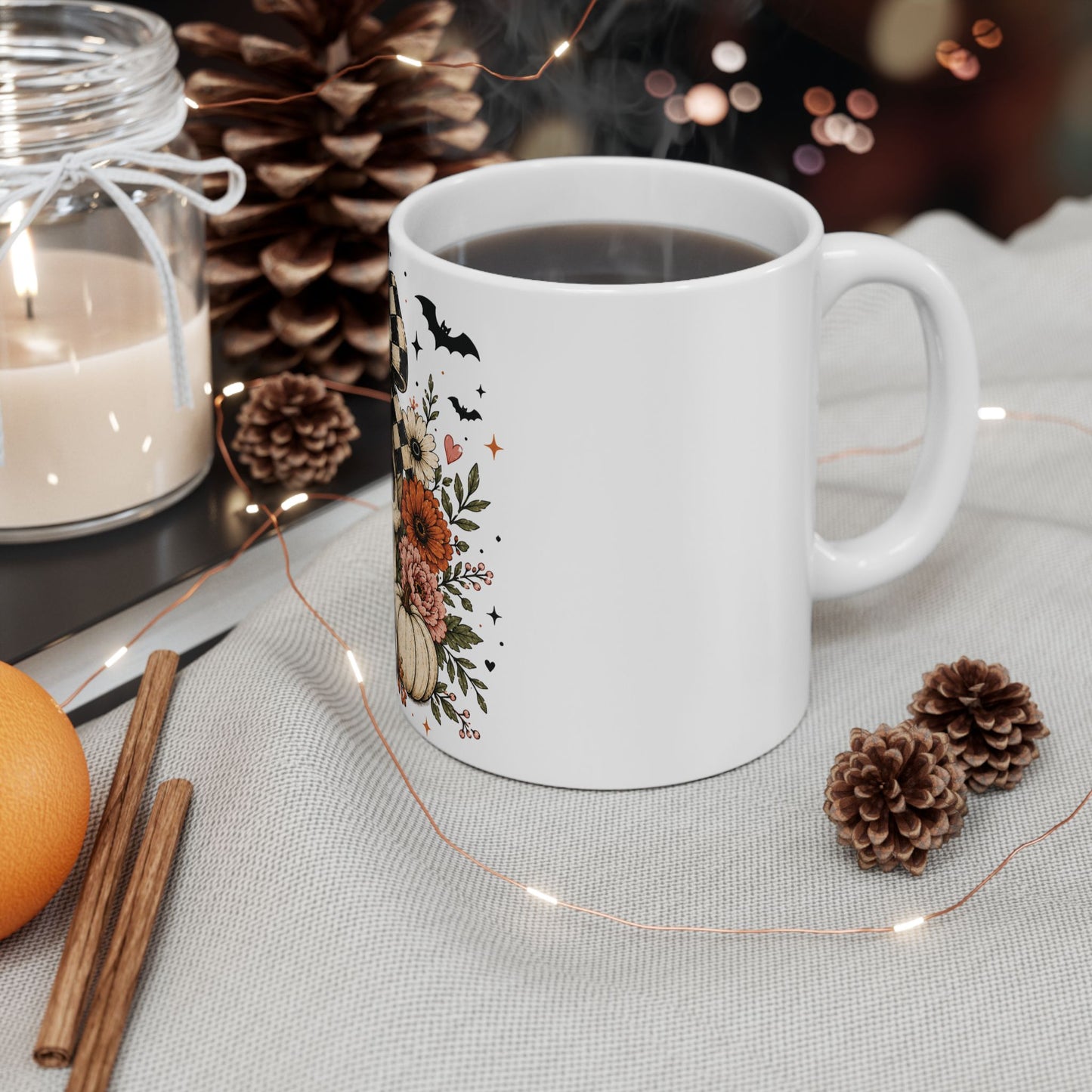 Floral Skull & Pumpkin Mug