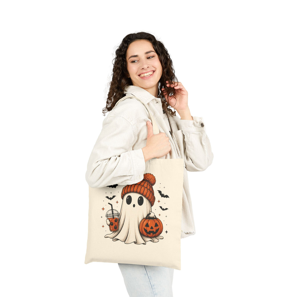 Cozy Ghost & Pumpkin Tote Bag