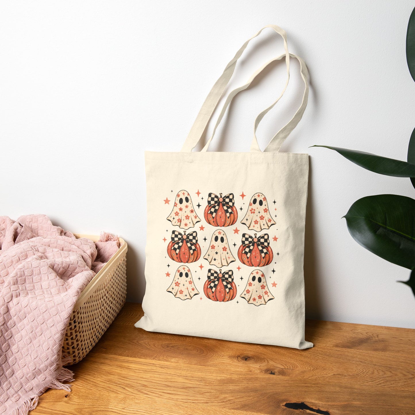 Spooky Ghost & Pumpkin Tote Bag