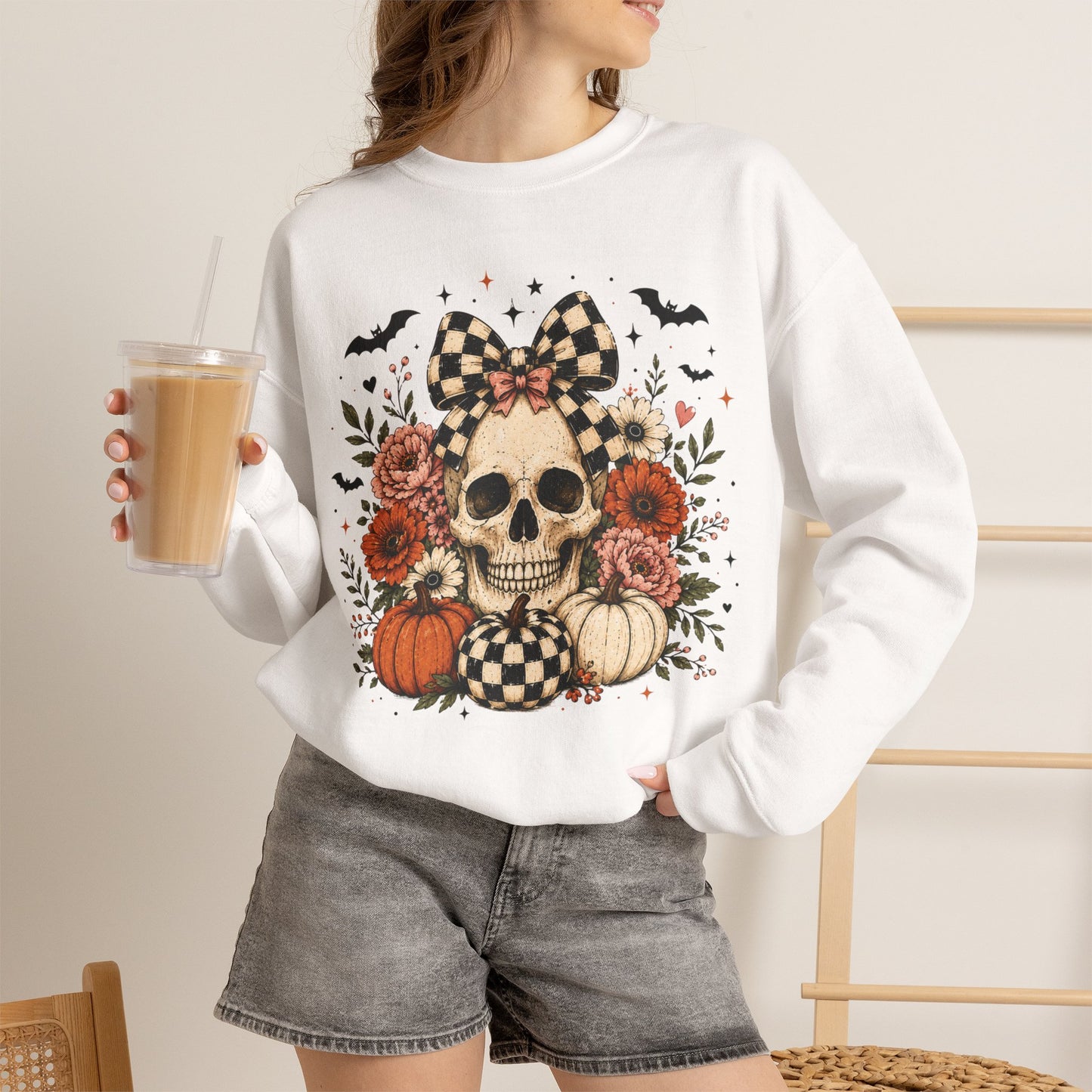 Floral Skull & Pumpkin Sweatshirt