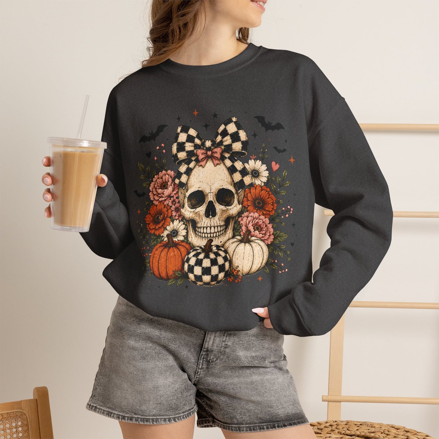 Floral Skull & Pumpkin Sweatshirt