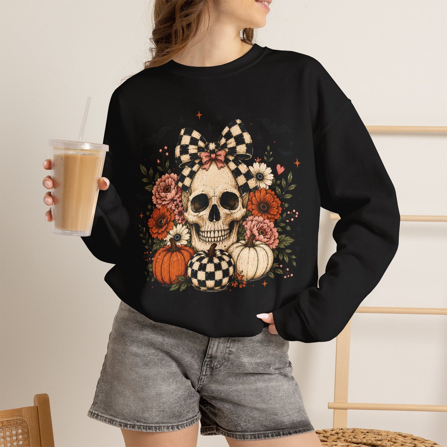 Floral Skull & Pumpkin Sweatshirt