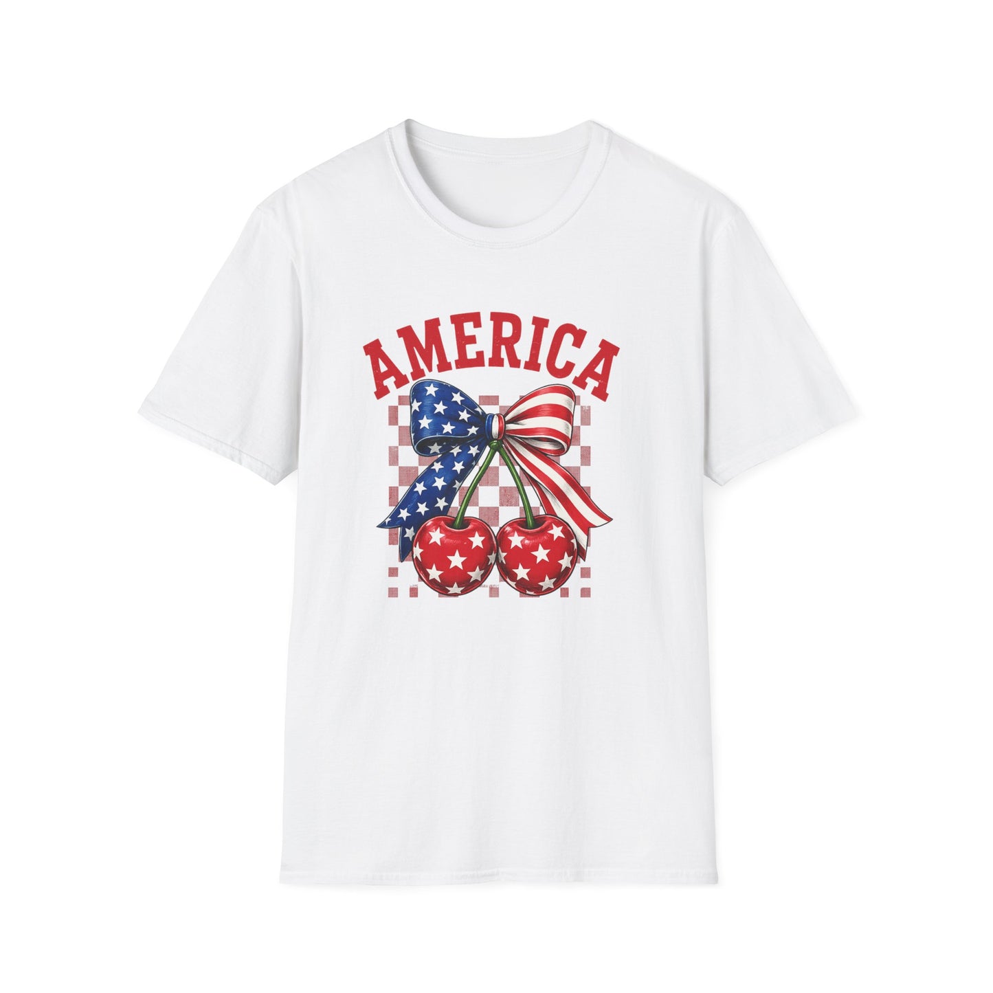 America Flag Bow Cherry T‑Shirt — Patriotic 4th of July Tee