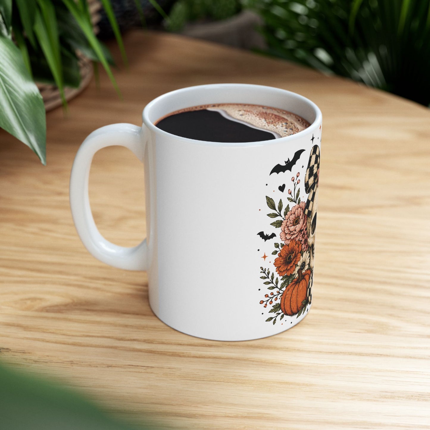 Floral Skull & Pumpkin Mug