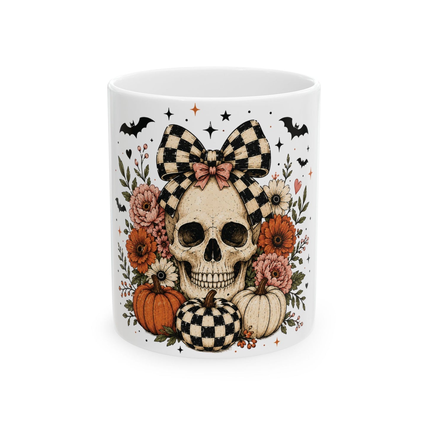 Floral Skull & Pumpkin Mug