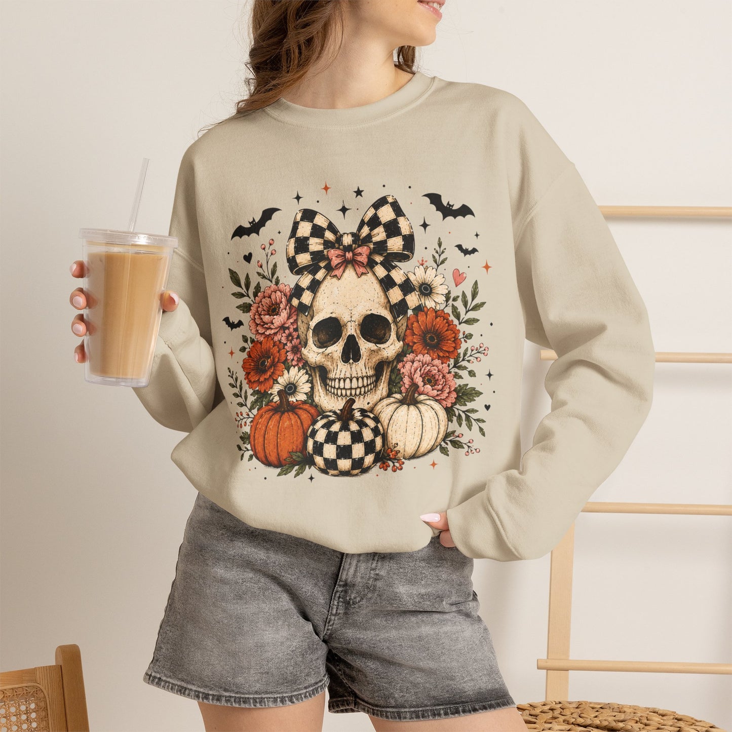 Floral Skull & Pumpkin Sweatshirt