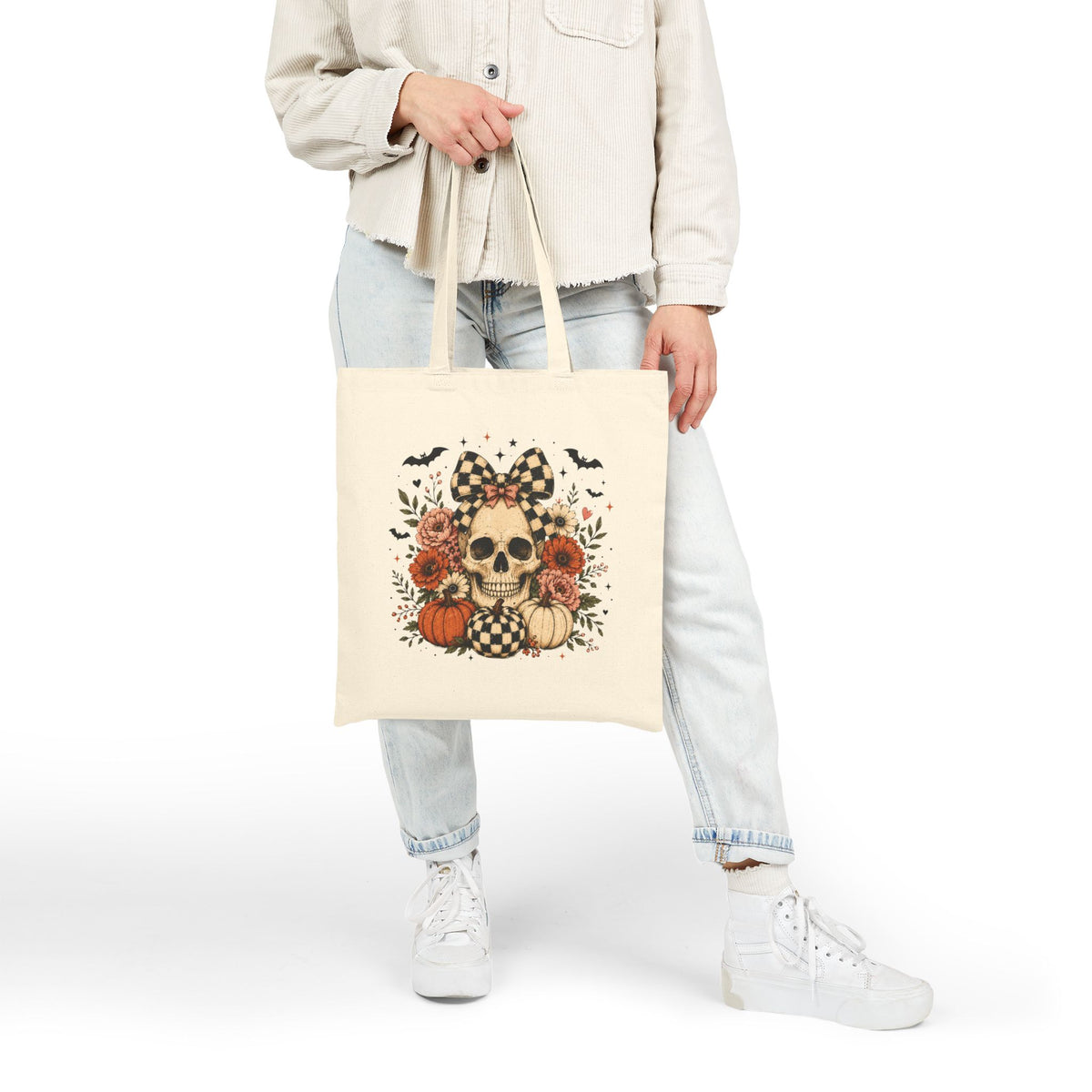 Floral Skull & Pumpkin Tote Bag