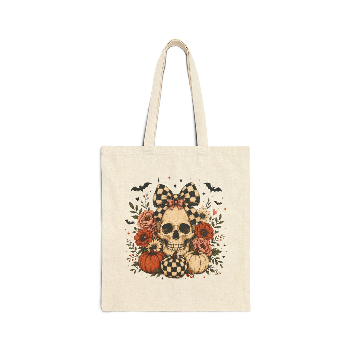 Floral Skull & Pumpkin Tote Bag