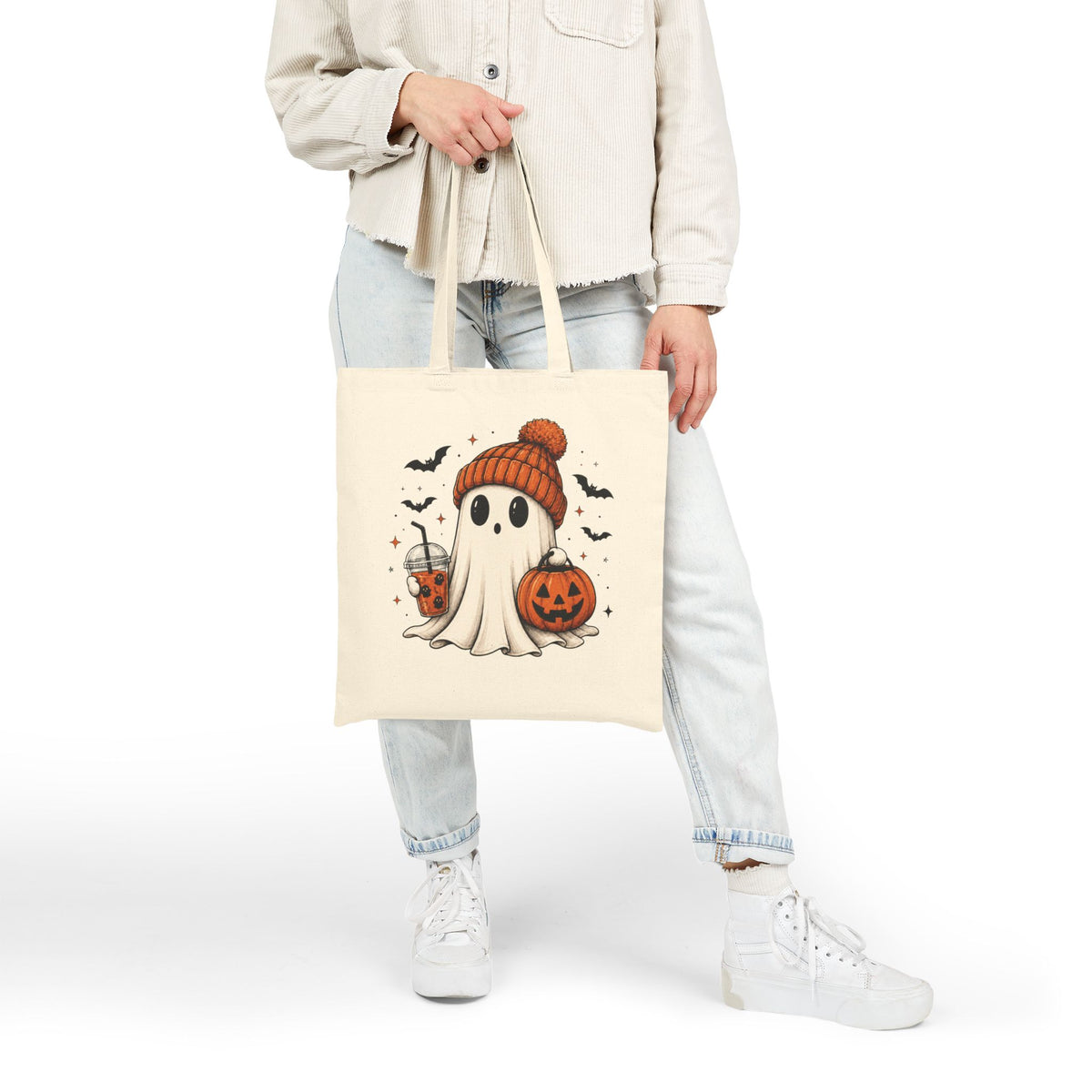 Cozy Ghost & Pumpkin Tote Bag