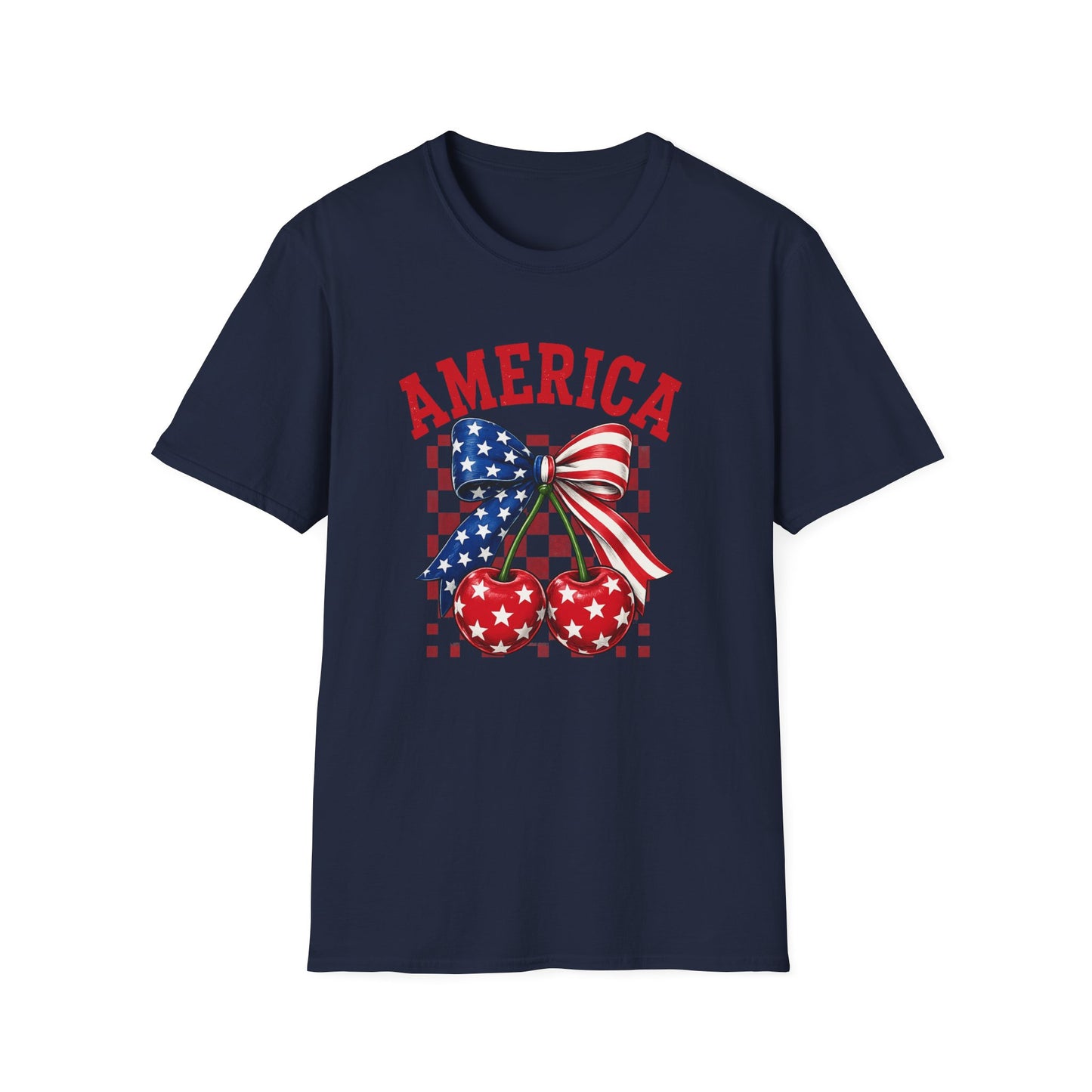 America Flag Bow Cherry T‑Shirt — Patriotic 4th of July Tee