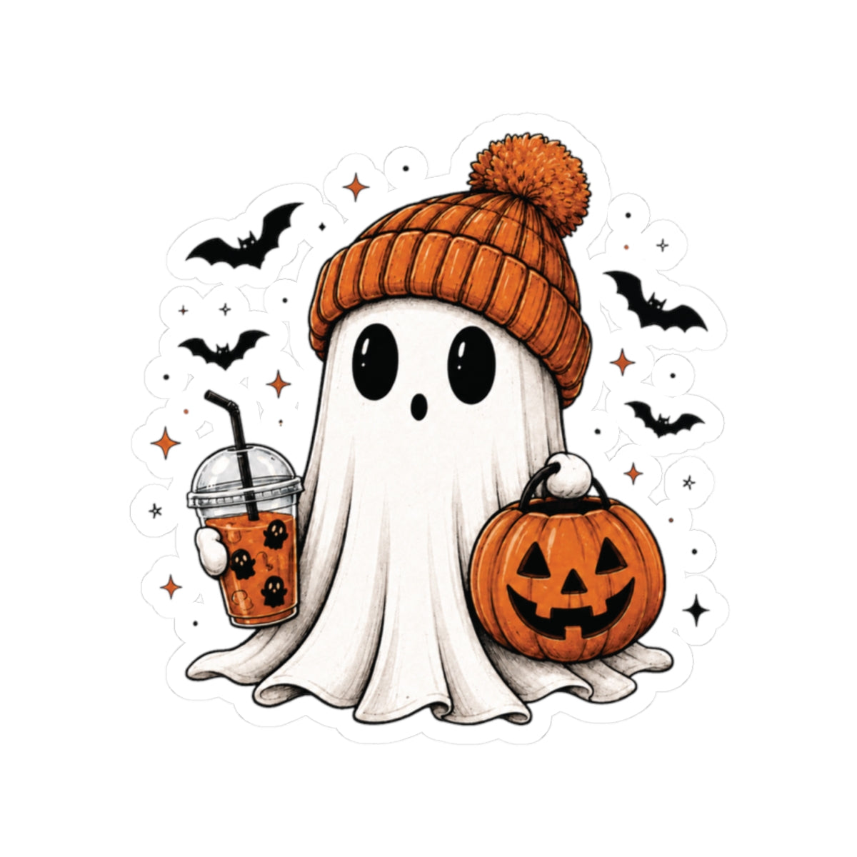 Cozy Ghost & Pumpkin Sticker